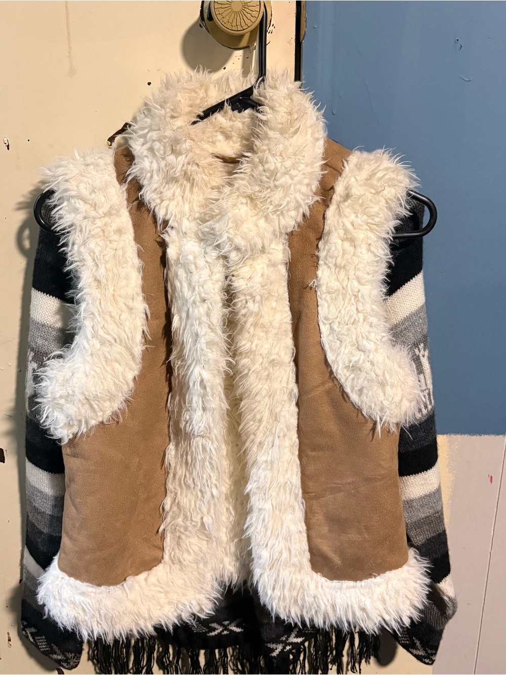 Old Navy Tan Faux-Suede Vest with Cream Faux-Fur Trim